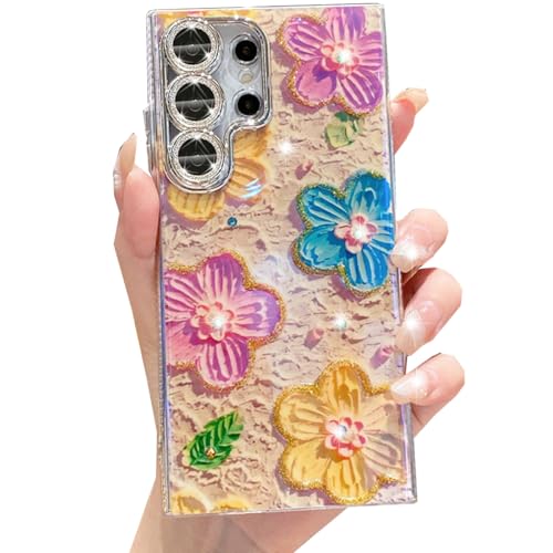 Changjia Schutzhülle für Samsung Galaxy S25 Ultra, niedliches buntes Retro-Ölgemälde, bedruckte Blume mit Glitzer, glitzernd, Kameraschutz, TPU-Schutzhülle für Mädchen und Damen, für S25 Ultra, bunt Changjia Schutzhülle für Samsung Galaxy S25 Ultra, niedliches buntes Retro-Ölgemälde, bedruckte Blume mit Glitzer, glitzernd, Kameraschutz, TPU-Schutzhülle für Mädchen und Damen, für S25 Ultra, bunt von Changjia