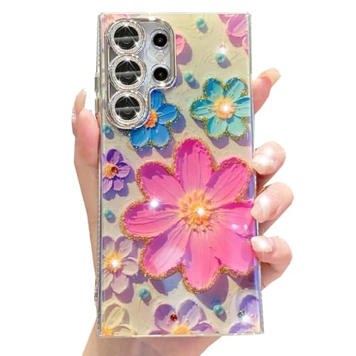Changjia Schutzhülle für Samsung Galaxy S25 Ultra, süßes buntes Retro-Ölgemälde, Blumendruck mit Glitzer, glitzernd, Kameraschutz, Schutzhülle für Mädchen und Damen, für Galaxy S25 Ultra, Rosa Changjia Schutzhülle für Samsung Galaxy S25 Ultra, süßes buntes Retro-Ölgemälde, Blumendruck mit Glitzer, glitzernd, Kameraschutz, Schutzhülle für Mädchen und Damen, für Galaxy S25 Ultra, Rosa von Changjia