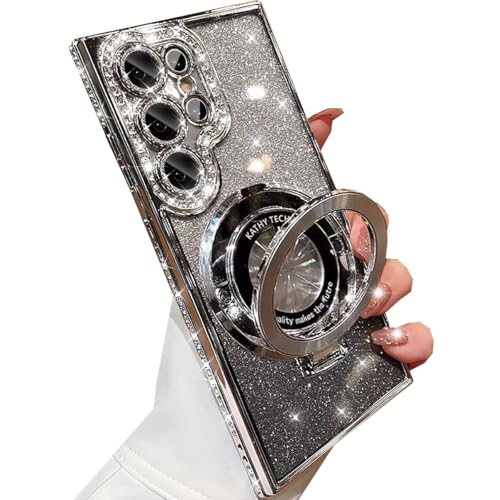 Changjia Schutzhülle für Samsung Galaxy Ultra, magnetisch, mit Ständer, Glitzer, kompatibel mit Magsafe, niedlich, glitzernd, Strasssteine, mit Kameraschutz, für Damen und Mädchen, silberfarben Changjia Schutzhülle für Samsung Galaxy Ultra, magnetisch, mit Ständer, Glitzer, kompatibel mit Magsafe, niedlich, glitzernd, Strasssteine, mit Kameraschutz, für Damen und Mädchen, silberfarben von Changjia