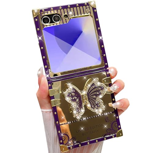 Changjia Glitzer-Schutzhülle für Samsung Galaxy Z Flip 6 5G, niedlich, luxuriös, glitzernd, glitzernd, Schmetterling, Ständer, Spiegelrückseite, elegant, stoßfest, für Damen und Mädchen, Lila Changjia Glitzer-Schutzhülle für Samsung Galaxy Z Flip 6 5G, niedlich, luxuriös, glitzernd, glitzernd, Schmetterling, Ständer, Spiegelrückseite, elegant, stoßfest, für Damen und Mädchen, Lila von Changjia