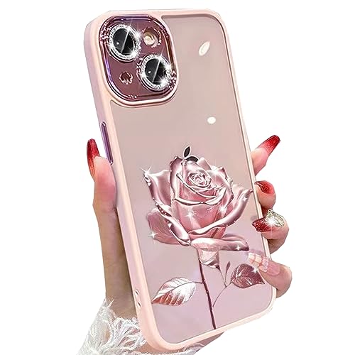 Changjia Schutzhülle für iPhone 15, Feenrose, transparent, niedliches Blumenmuster, mit Glitzer, glitzernd, Kameralinsenschutz, weicher TPU-Stoßfänger, stoßfest, für Damen und Mädchen, Schutzhülle für Changjia Schutzhülle für iPhone 15, Feenrose, transparent, niedliches Blumenmuster, mit Glitzer, glitzernd, Kameralinsenschutz, weicher TPU-Stoßfänger, stoßfest, für Damen und Mädchen, Schutzhülle für von Changjia