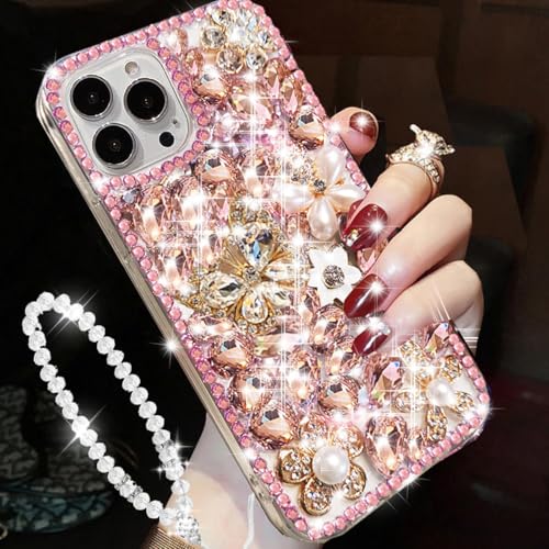 Changjia Schutzhülle für iPhone 16 Pro Max, Glitzer, niedlich, luxuriös, 3D, glitzernd, Schmetterling, Kristall, Strass, Blumen, Diamanten, Perlen, mit Umhängeband, Handgelenkschlaufe, für Damen und Changjia Schutzhülle für iPhone 16 Pro Max, Glitzer, niedlich, luxuriös, 3D, glitzernd, Schmetterling, Kristall, Strass, Blumen, Diamanten, Perlen, mit Umhängeband, Handgelenkschlaufe, für Damen und von Changjia