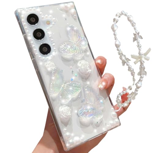 Changjia Transparente Glitzer-Schutzhülle für Samsung Galaxy S24 Plus, niedliches 3D-Schmetterlings-Blumenmuster, Perlen, glänzend, mit Handschlaufe, weiches TPU, ästhetisch, für Damen und Mädchen, 17 Changjia Transparente Glitzer-Schutzhülle für Samsung Galaxy S24 Plus, niedliches 3D-Schmetterlings-Blumenmuster, Perlen, glänzend, mit Handschlaufe, weiches TPU, ästhetisch, für Damen und Mädchen, 17 von Changjia