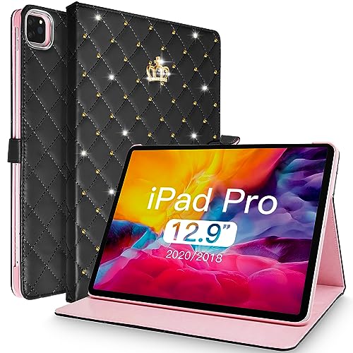 Changjia iPad Pro 12.9 Case 6th/5th/4th/3rd Generation 2022/2021/2020/2018, Crown Diamond Bling Cute PU Leather Smart Auto Sleep/Wake Kickstand Shockproof Protective Case for iPad Pro 12.9 Inch von Changjia