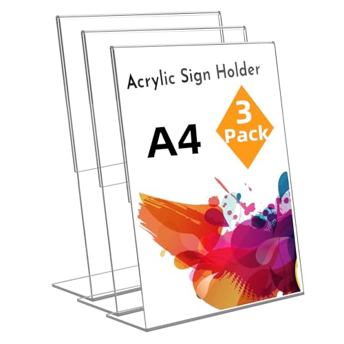 A4 Acryl Schilderhalter, 3 Stück Transparenter Aufsteller L Form Ständer Tischaufsteller für Empfang, Büro, Geschäft, Restaurant, Hotel A4 Acryl Schilderhalter, 3 Stück Transparenter Aufsteller L Form Ständer Tischaufsteller für Empfang, Büro, Geschäft, Restaurant, Hotel von Changxin
