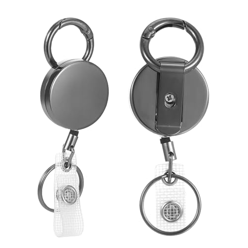 1 Stück SchlüSselanhänger Ausziehbar, Ausweishalter mit 65cm schlüsselband ausziehbar, Metall Einziehbarer Schlüsselanhänger für Kartenhalter, Schlüsselkarten (rundem Schlüsselring) von Chanumetal