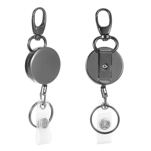 2 Stück SchlüSselanhänger Ausziehbar, Ausweishalter mit 65cm schlüsselband ausziehbar, Metall Einziehbarer Schlüsselanhänger für Kartenhalter, Schlüsselkarten (Schlüsselring) von Chanumetal