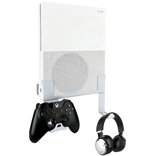 Chanvoo Xbox One S Wandhalterung, Stahl-Wandhalterung, Ständer für Xbox One S, mit abnehmbarem Controller und Kopfhörer-Halterungs-Kit (weiß) von Chanvoo