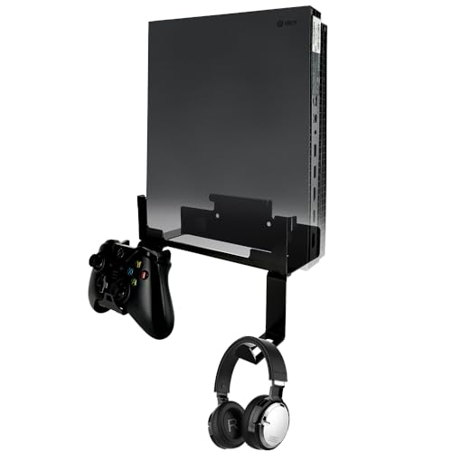 Chanvoo Xbox One X Wandhalterung, Stahl Wandhalterung Ständer für Xbox One X mit abnehmbarem Controller und Kopfhörerhalter-Kit (schwarz) von Chanvoo