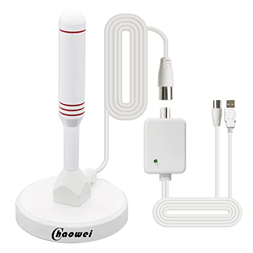 Chaowei DTA66W DVB-T2/DVB-T Kleine TV-Antenne Indoor Outdoor Einsatz mit externem Verstärker Signal Booster, Long Range Empfang, 2M Koaxialkabel, Großer Magnetfuß (Weiß) von Chaowei