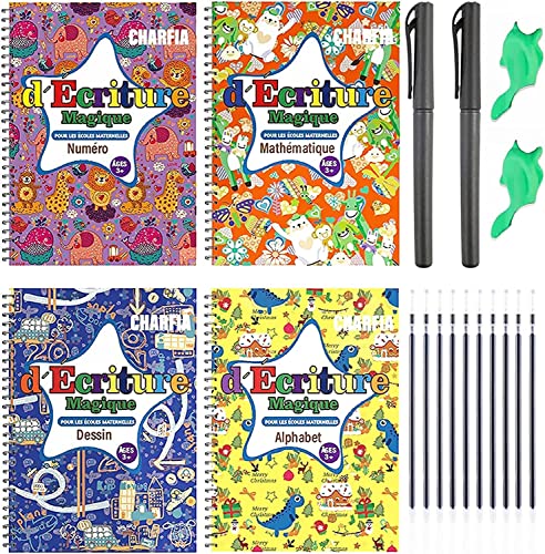 Charfia 4 Stück Groß Französisch Magische Kalligraphie, Magisches Heft Wiederverwendbares Magische Handschrift Kalligraphie für Kinde, Magisches übungsheft mit 1 Stift 8 Nachfüllungen 1 Stiftgriff Charfia 4 Stück Groß Französisch Magische Kalligraphie, Magisches Heft Wiederverwendbares Magische Handschrift Kalligraphie für Kinde, Magisches übungsheft mit 1 Stift 8 Nachfüllungen 1 Stiftgriff von Charfia