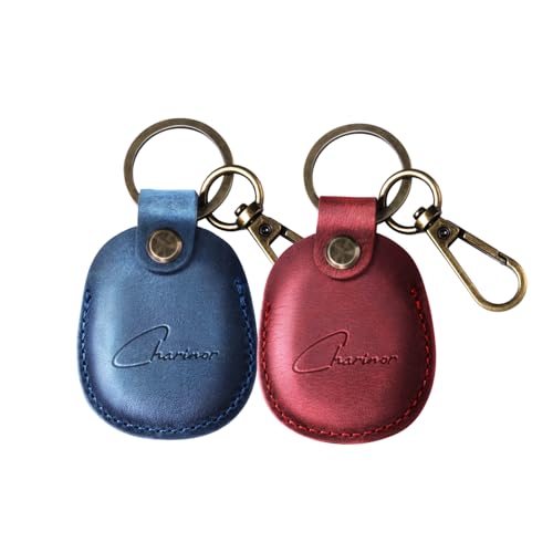 AirTag Hülle mit Schlüsselanhänger aus ECHTEM Leder, Airtag Anhänger, Versteckt Hülle für Apple Air Tag ([2er Pack-Rot+Blau]) von Charinor