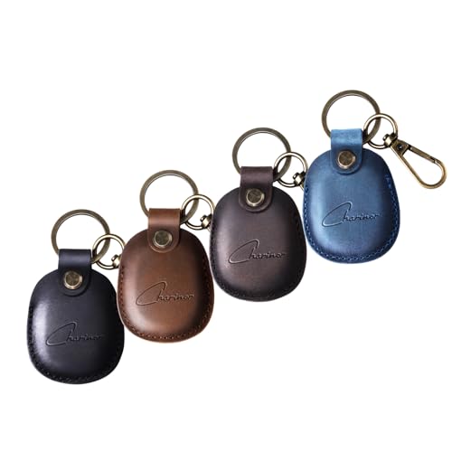 Hülle für Apple AirTag Anhänger, Airtags Schlüsselanhänger aus ECHTEM Leder, Versteckt Hülle für Air Tag[4er Pack-Kaffeebraun+Dunkelbraun+Schwarz+Blau] von Charinor