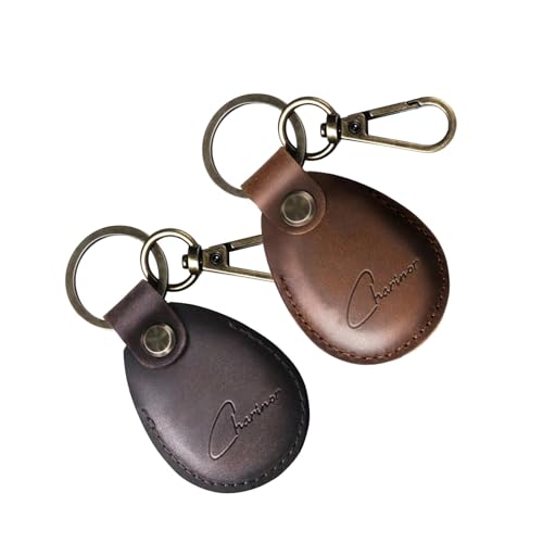 Hülle für Apple AirTag Anhänger, Airtags Schlüsselanhänger aus ECHTEM Leder, Versteckt Hülle für Air Tag[2er Pack-Dunkelbraun+Kaffeebraun2.0] von Charinor