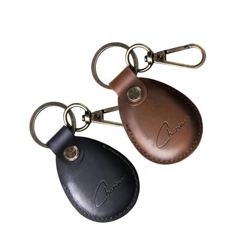 Hülle für Apple AirTag Anhänger, Airtags Schlüsselanhänger aus ECHTEM Leder, Versteckt Hülle für Air Tag[2er Pack-Schwarz+Dunkelbraun2.0] von Charinor