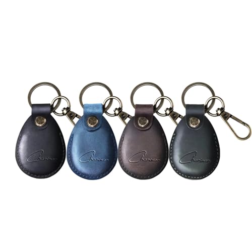 Hülle für Apple AirTag Anhänger, Airtags Schlüsselanhänger aus ECHTEM Leder, Versteckt Hülle für Air Tag[4er Pack-Kaffeebraun+Blau+Schwarz+Grün2.0] von Charinor