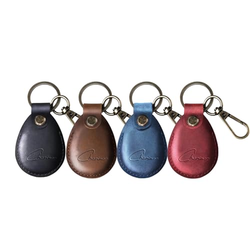 Hülle für Apple AirTag Anhänger, Airtags Schlüsselanhänger aus ECHTEM Leder, Versteckt Hülle für Air Tag[4er Pack-Rot+Schwarz+Blau+Dunkelbraun2.0] von Charinor