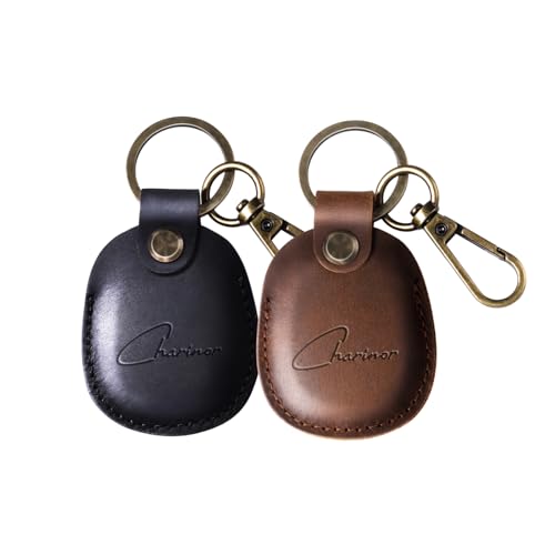 Hülle für Apple AirTag Anhänger, Airtags Schlüsselanhänger aus ECHTEM Leder, Versteckt Hülle für Air Tag[2er Pack-Schwarz+Dunkelbraun] von Charinor