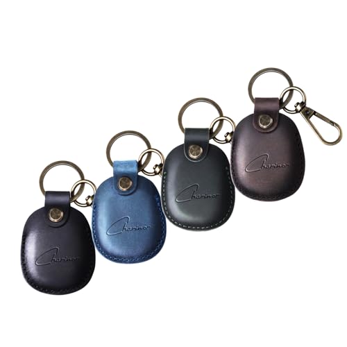 Hülle für Apple AirTag Anhänger, Airtags Schlüsselanhänger aus ECHTEM Leder, Versteckt Hülle für Air Tag[4er Pack-Kaffeebraun+Blau+Schwarz+Grün] von Charinor