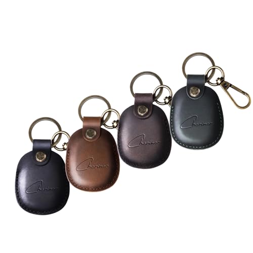 Hülle für Apple AirTag Anhänger, Airtags Schlüsselanhänger aus ECHTEM Leder, Versteckt Hülle für Air Tag[4er Pack-Kaffeebraun+Dunkelbraun+Schwarz+Grün] von Charinor