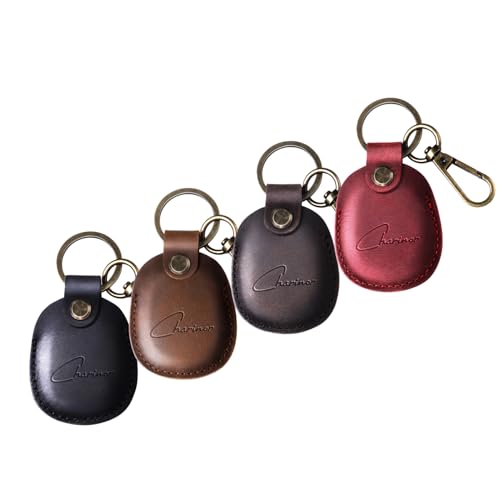 Hülle für Apple AirTag Anhänger, Airtags Schlüsselanhänger aus ECHTEM Leder, Versteckt Hülle für Air Tag[4er Pack-Kaffeebraun+Dunkelbraun+Schwarz+Rot] von Charinor