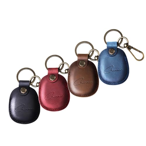Hülle für Apple AirTag Anhänger, Airtags Schlüsselanhänger aus ECHTEM Leder, Versteckt Hülle für Air Tag[4er Pack-Rot+Schwarz+Blau+Dunkelbraun] von Charinor