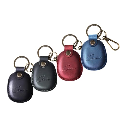Hülle für Apple AirTag Anhänger, Airtags Schlüsselanhänger aus ECHTEM Leder, Versteckt Hülle für Air Tag[4er Pack-Rot+Schwarz+Blau+Grün] von Charinor