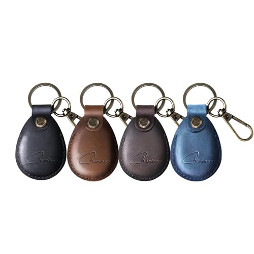 Hülle für Apple AirTag Anhänger, Airtags Schlüsselanhänger aus ECHTEM Leder, Versteckt Hülle für Air Tag[4er Pack-Kaffeebraun+Dunkelbraun+Schwarz+Blau2.0] von Charinor
