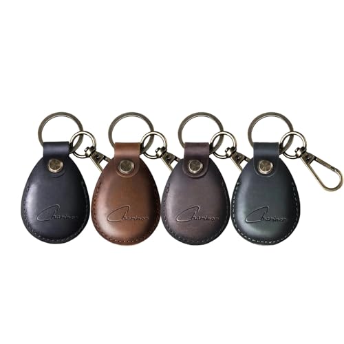 Hülle für Apple AirTag Anhänger, Airtags Schlüsselanhänger aus ECHTEM Leder, Versteckt Hülle für Air Tag[4er Pack-Kaffeebraun+Dunkelbraun+Schwarz+Grün2.0] von Charinor