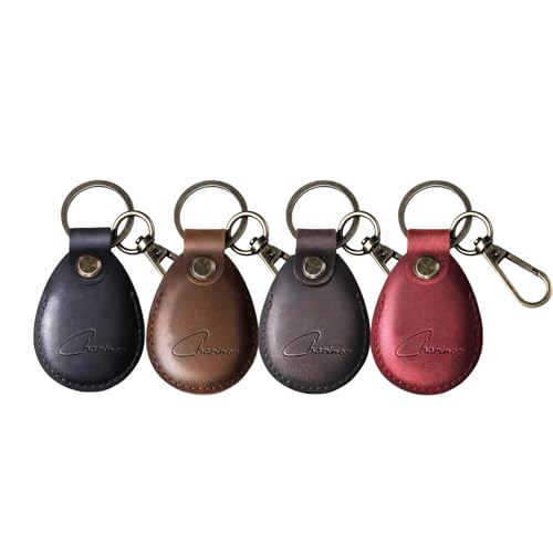 Hülle für Apple AirTag Anhänger, Airtags Schlüsselanhänger aus ECHTEM Leder, Versteckt Hülle für Air Tag[4er Pack-Kaffeebraun+Dunkelbraun+Schwarz+Rot2.0] von Charinor