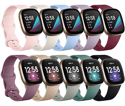 Charlam 10 Pack Ersatzarmband Kompatibel mit Fitbit Versa 4/ Versa 3/ Fitbit Sense2/ Sense Armband, Weiches Uhrenarmband Sports Watch Armbänder für Damen Herren, Klein, Helle von Charlam