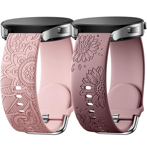 Charlam 2 Pack Floral Gravierte Armband Kompatibel mit Samsung Galaxy Watch 4 Watch 5 Watch 6 40mm 44mm, 20mm Silikon Ersatzarmband für Galaxy Watch Active 2/Watch 3 41mm/5 Pro für Damen Mädchen von Charlam