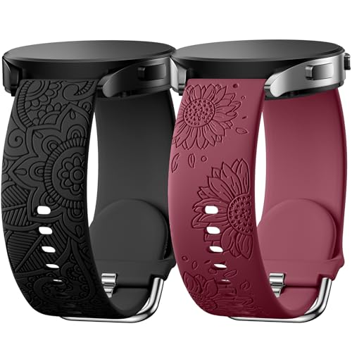 Charlam 2 Pack Floral Gravierte Armband Kompatibel mit Samsung Galaxy Watch 4 Watch 5 Watch 6 40mm 44mm, 20mm Silikon Ersatzarmband für Galaxy Watch Active 2/Watch 3 41mm/5 Pro für Damen Mädchen von Charlam