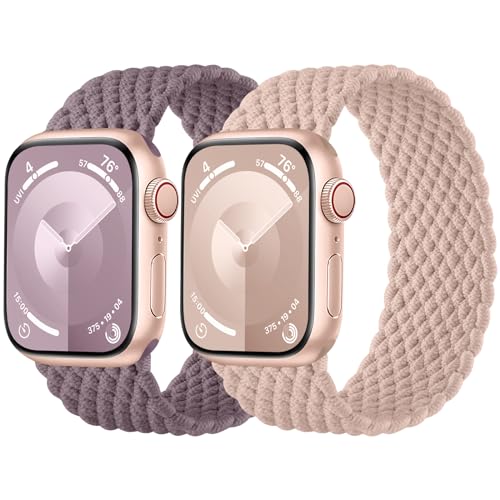 Charlam 2 Stück Geflochtenes Armband Kompatibel mit Apple Watch Armband 40mm 41mm 38mm, Elastisch Nylon Band Solo Loop Sport Armbänder für iWatch Series 9 8 7 6 5 4 3 2 1 SE Ultra, Damen Herren von Charlam