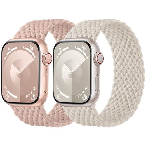 Charlam 2 Stück Geflochtenes Armband Kompatibel mit Apple Watch Armband 40mm 41mm 38mm, Elastisch Nylon Band Solo Loop Sport Armbänder für iWatch Series 9 8 7 6 5 4 3 2 1 SE Ultra, Damen Herren von Charlam