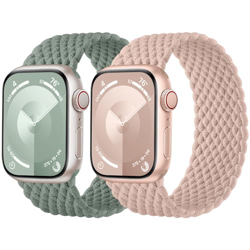 Charlam 2 Stück Geflochtenes Armband Kompatibel mit Apple Watch Armband 41mm 40mm 38mm, Elastisch Nylon Band Solo Loop Sport Armbänder für iWatch Series 9 8 7 6 5 4 3 2 1 SE Ultra, Damen Herren von Charlam