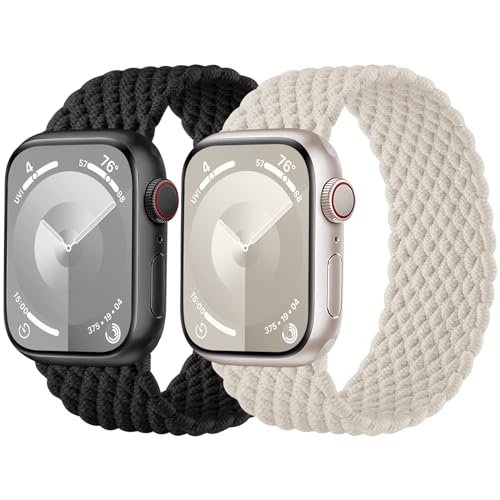 Charlam 2 Stück Geflochtenes Armband Kompatibel mit Apple Watch Armband 44mm 45mm 42mm 49mm, Elastisch Nylon Band Solo Loop Sport Armbänder für iWatch Series 9 8 7 6 5 4 3 2 1 SE Ultra, Herren Damen von Charlam