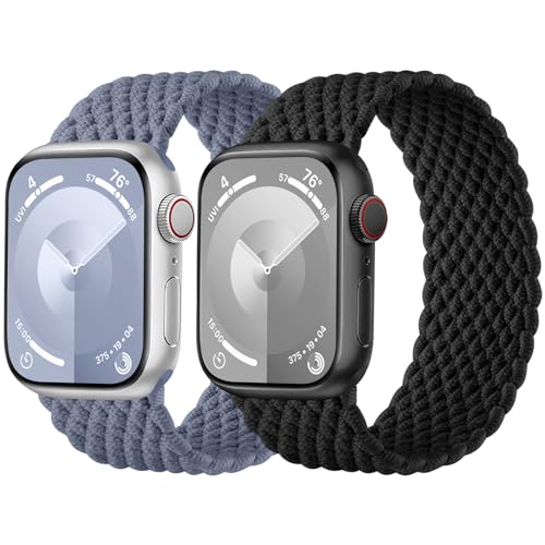 Charlam 2 Stück Geflochtenes Armband Kompatibel mit Apple Watch Armband 44mm 45mm 42mm 49mm, Elastisch Nylon Band Solo Loop Sport Armbänder für iWatch Series 9 8 7 6 5 4 3 2 1 SE Ultra, Herren Damen von Charlam