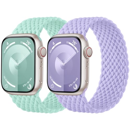 Charlam 2 Stück Geflochtenes Armband Kompatibel mit Apple Watch Armband 44mm 45mm 42mm 49mm, Elastisch Nylon Band Solo Loop Sport Armbänder für iWatch Series 9 8 7 6 5 4 3 2 1 SE Ultra, Herren Damen von Charlam