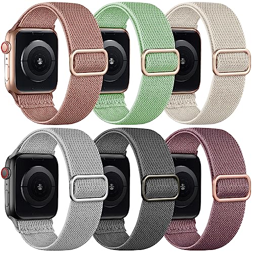 Charlam 6 Pack Elastisch Loop Armband Kompatibel mit Apple Watch Armband 40mm 38mm 41mm für Damen Herren, Verstellbares Stoff Sport Nylon Geflochten Ersatz Band für iWatch SE Series 9 8 7 6 5 4 3 2 von Charlam