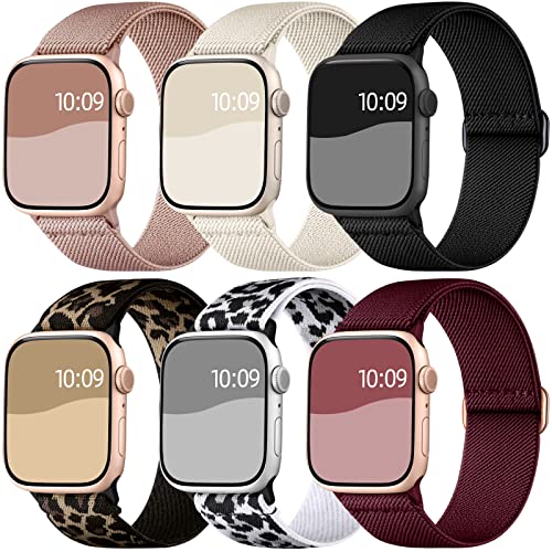 Charlam 6 pack Elastisch Loop Armband Kompatibel mit Apple Watch Armband 40mm 38mm 41mm 42mm für Damen Herren, Verstellbares Stoff Sport Nylon Ersatz Band für iWatch SE Series 10 9 8 7 6 5 4 3 2 von Charlam