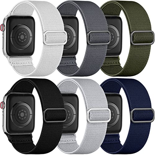 Charlam 6 Pack Elastisch Loop Armband Kompatibel mit Apple Watch Armband 40mm 38mm 41mm für Damen Herren, Verstellbares Stoff Sport Nylon Geflochten Ersatz Band für iWatch SE Series 9 8 7 6 5 4 3 2 von Charlam