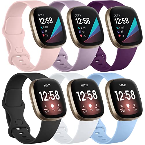 Charlam 6 Pack Ersatzarmband Kompatibel mit Fitbit Versa 3/ Versa 4/ Fitbit Sense/Sense 2 Armband, Weiches Uhrenarmband Sports Watch Armbänder für Damen Herren, Groß von Charlam