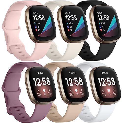 Charlam 6 Pack Ersatzarmband Kompatibel mit Fitbit Versa 3/ Versa 4/ Fitbit Sense/Sense 2 Armband, Weiches Uhrenarmband Sports Watch Armbänder für Damen Herren, Klein von Charlam