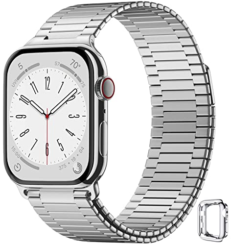 Charlam Ersatzarmband Kompatibel mit Apple Watch Armband 41mm 40mm 38mm, Magnet Metall Edelstahl Watch Ersatzband mit Hülle für iWatch SE Series 8 7 6 5 4 3 2 1, Damen Herren, Silber, Patentiert von Charlam