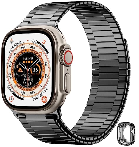 Charlam Ersatzarmband Kompatibel mit Apple Watch Armband 49mm, Magnet Metall Edelstahl Watch Ersatzband mit Hülle für iWatch Ultra, Herren Damen, Schwarz, Patentiert von Charlam