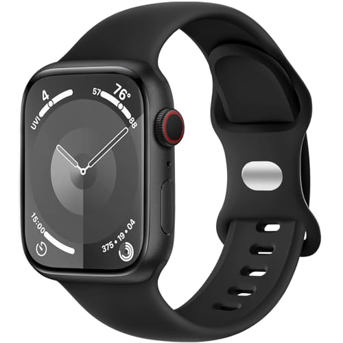 Charlam Kompatibel mit Apple Watch Armband 38mm 40mm 41mm für Damen Männer, Sport Silikon Ersatz Armbänder Kompatibel mit iWatch Armband SE Series 8 7 6 5 4 3 2 1, 38mm/40mm/41mm, Schwarz von Charlam