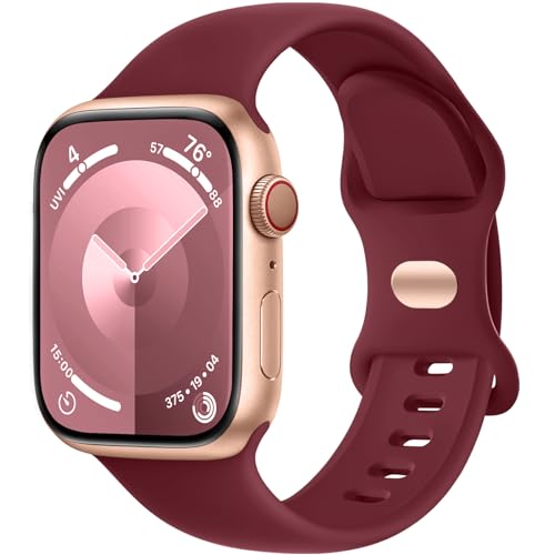 Charlam Kompatibel mit Apple Watch Armband 38mm 40mm 41mm für Damen Männer, Sport Silikon Ersatz Armbänder Kompatibel mit iWatch Armband SE Series 8 7 6 5 4 3 2 1, 38mm/40mm/41mm, Weinrot von Charlam