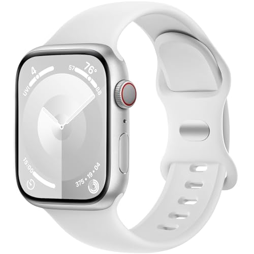 Charlam Kompatibel mit Apple Watch Armband 38mm 40mm 41mm für Damen Männer, Sport Silikon Ersatz Armbänder Kompatibel mit iWatch Armband SE Series 8 7 6 5 4 3 2 1, 38mm/40mm/41mm, Weiß von Charlam