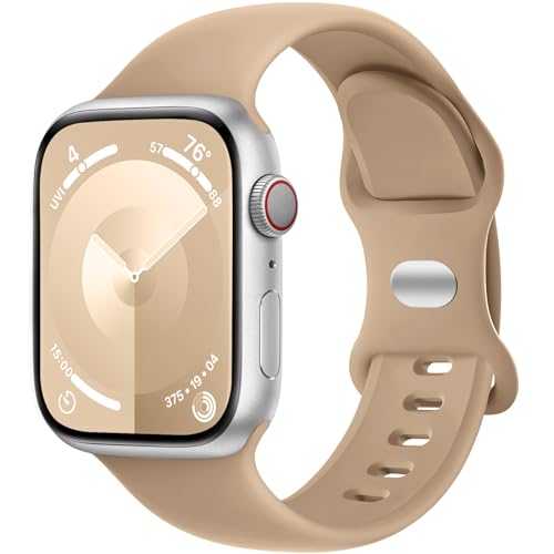 Charlam Kompatibel mit Apple Watch Armband 42mm 44mm 45mm 49mm für Männer Damen, Sport Silikon Ersatz Armbänder Kompatibel mit iWatch Armband SE Series 8 7 6 5 4 3 2 1, 42mm/44mm/45mm/49mm, Milchtee von Charlam